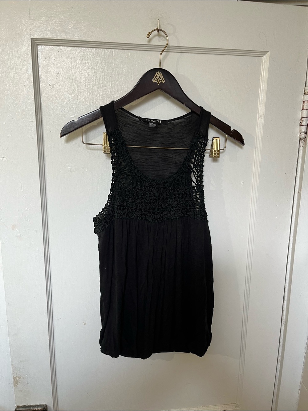 Forever 21 Black Crochet Lace Tank Top Boho Blouson Sleeveless Medium